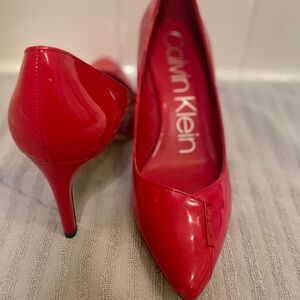 Red Calvin Klein Patent Leather 3” Pumps